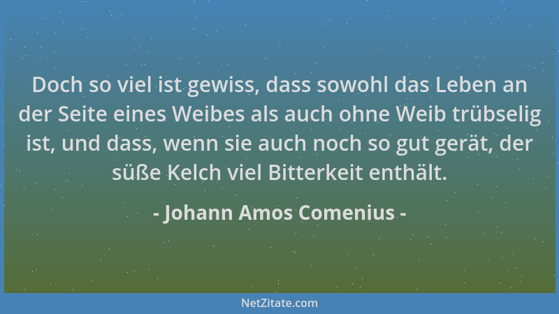 Johann Amos Comenius - Doch so viel ist gewiss, dass sowohl das Leben an der Seite eines Weibes als auch ohne Weib trübseli...