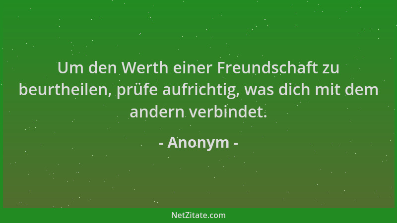 Anonym - Um den Werth einer Freundschaft zu beurtheilen, prüfe aufrichtig, was dich mit dem andern verbindet....
