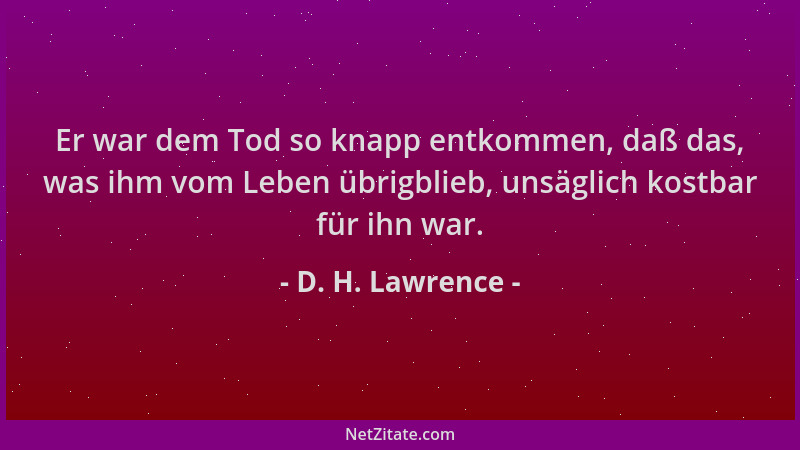 D. H. Lawrence - Er war dem Tod so knapp entkommen, daß das, was ihm vom Leben übrigblieb, unsäglich kostbar für ihn war....