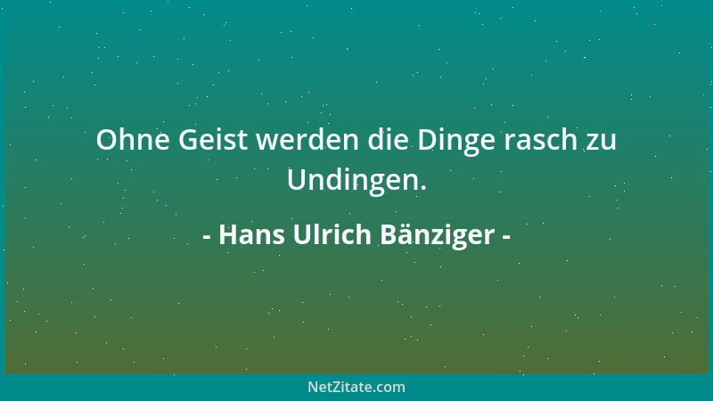 Hans Ulrich Bänziger - Ohne Geist werden die Dinge rasch zu Undingen....