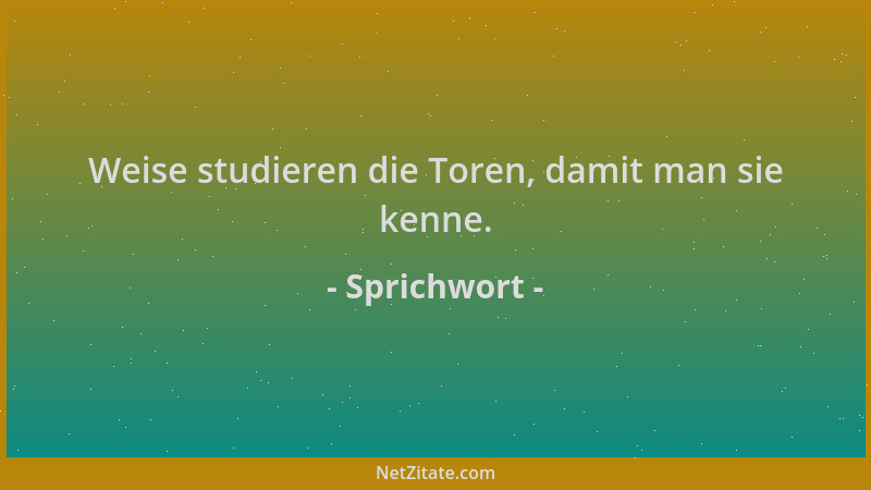 Sprichwort - Weise studieren die Toren, damit man sie kenne....