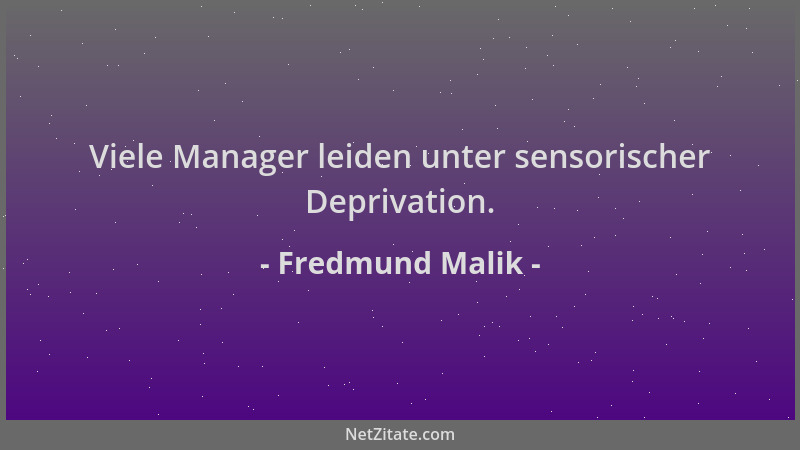 Fredmund Malik - Viele Manager leiden unter sensorischer Deprivation....