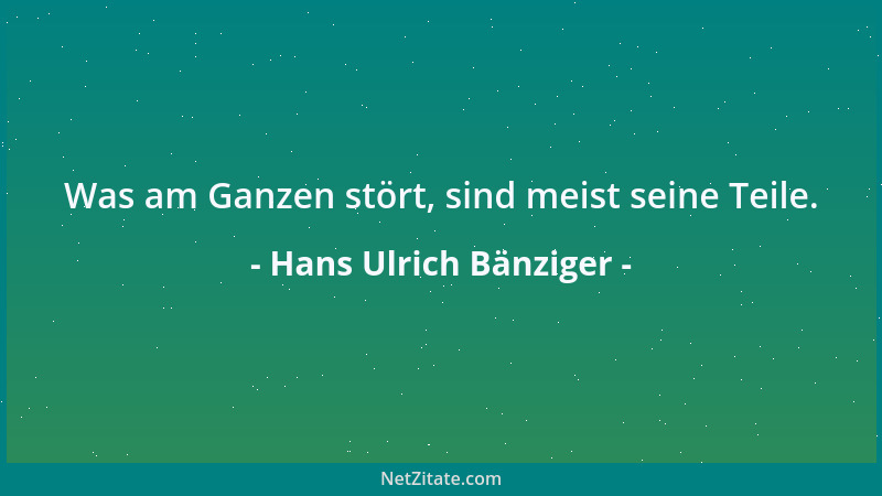 Hans Ulrich Bänziger - Was am Ganzen stört, sind meist seine Teile....