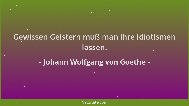 Johann Wolfgang von Goethe - Gewissen Geistern muß man ihre Idiotismen lassen....