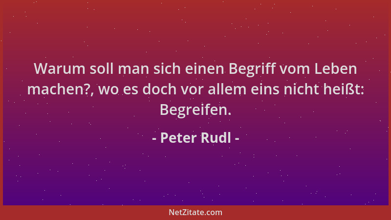 Peter Rudl - Warum soll man sich einen Begriff vom Leben machen?, wo es doch vor allem eins nicht heißt: Begreifen....