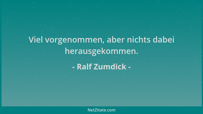 Ralf Zumdick - Viel vorgenommen, aber nichts dabei herausgekommen....