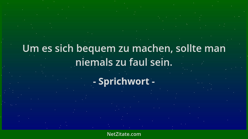 Sprichwort - Um es sich bequem zu machen, sollte man niemals zu faul sein....
