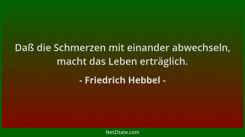 Friedrich Hebbel - Daß die Schmerzen mit einander abwechseln, macht das Leben erträglich....