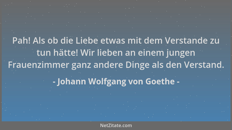 Johann Wolfgang von Goethe - Pah! Als ob die Liebe etwas mit dem Verstande zu tun hätte! Wir lieben an einem jungen Frauenz...