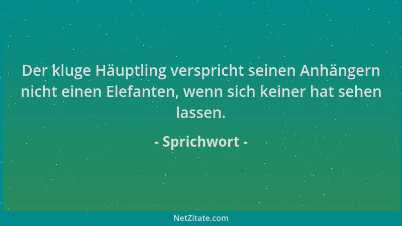 Sprichwort - Der kluge Häuptling verspricht seinen Anhängern nicht einen Elefanten, wenn sich keiner hat sehen lassen....