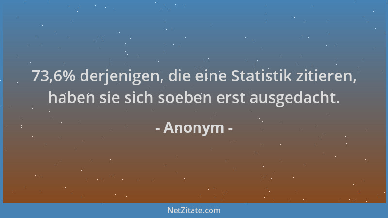 Anonym - 73,6% derjenigen, die eine Statistik zitieren, haben sie sich soeben erst ausgedacht....
