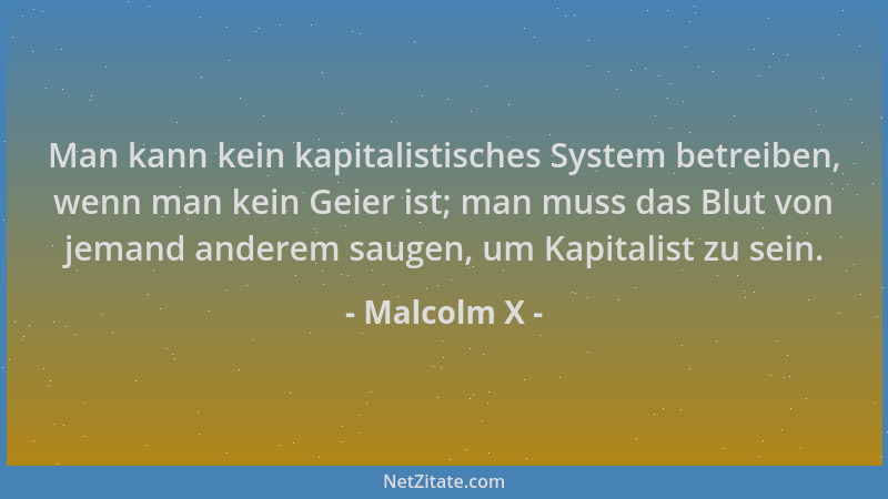 Malcolm X - Man kann kein kapitalistisches System betreiben, wenn man kein Geier ist; man muss das Blut von jemand anderem...