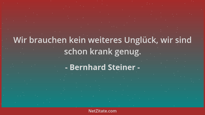 Bernhard Steiner - Wir brauchen kein weiteres Unglück, wir sind schon krank genug....