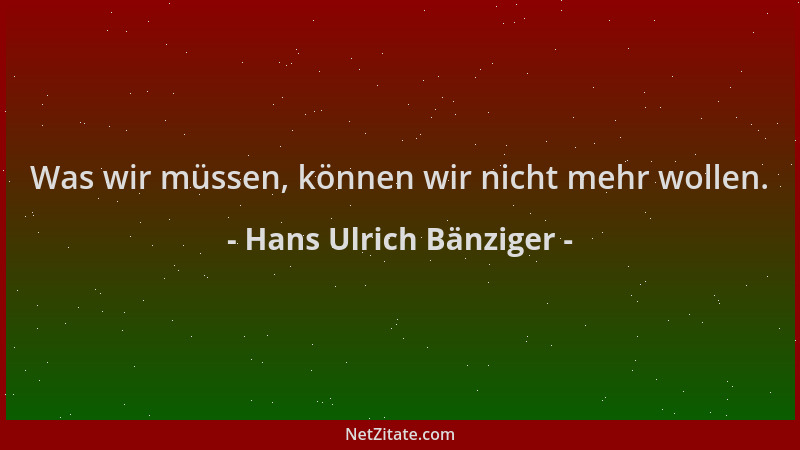 Hans Ulrich Bänziger - Was wir müssen, können wir nicht mehr wollen....
