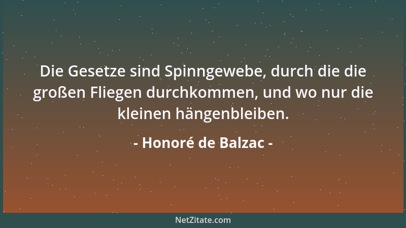 Honoré de Balzac - Die Gesetze sind Spinngewebe, durch die die großen Fliegen durchkommen, und wo nur die kleinen hängenble...