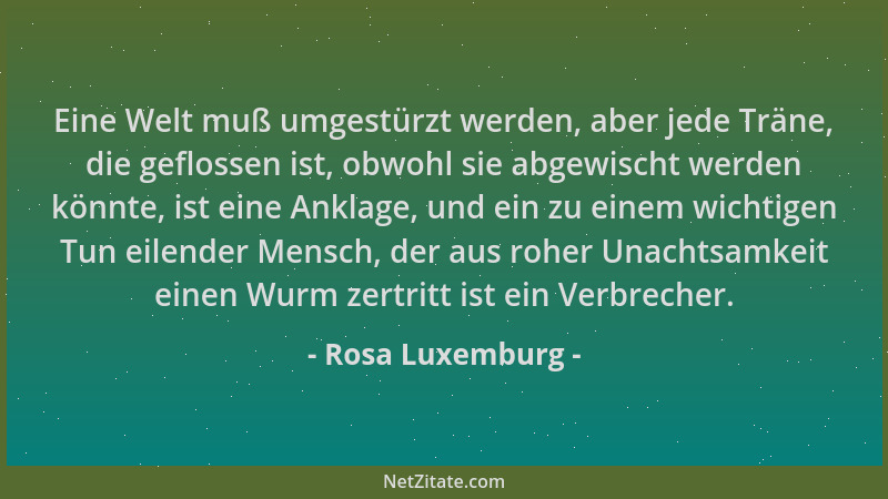 Rosa Luxemburg - Eine Welt muß umgestürzt werden, aber jede Träne, die geflossen ist, obwohl sie abgewischt werden könnte,...