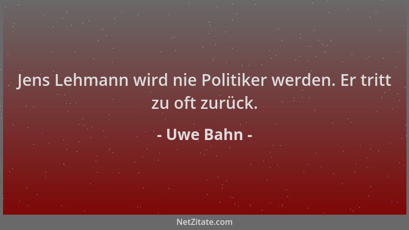 Uwe Bahn - Jens Lehmann wird nie Politiker werden. Er tritt zu oft zurück....