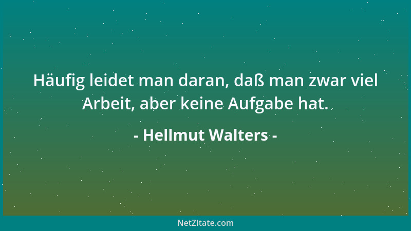 Hellmut Walters - Häufig leidet man daran, daß man zwar viel Arbeit, aber keine Aufgabe hat....