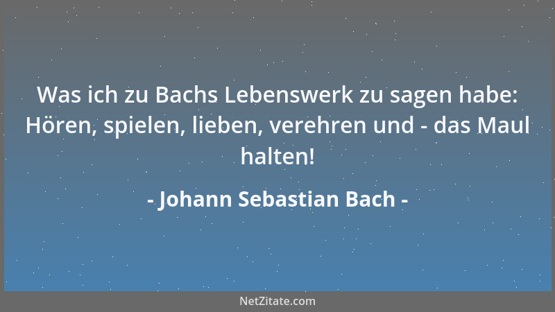 Johann Sebastian Bach - Was ich zu Bachs Lebenswerk zu sagen habe: Hören, spielen, lieben, verehren und - das Maul halten!...