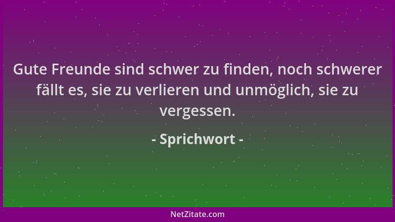 Sprichwort - Gute Freunde sind schwer zu finden, noch schwerer fällt es, sie zu verlieren und unmöglich, sie zu vergessen....