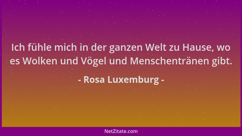 Rosa Luxemburg - Ich fühle mich in der ganzen Welt zu Hause, wo es Wolken und Vögel und Menschentränen gibt....