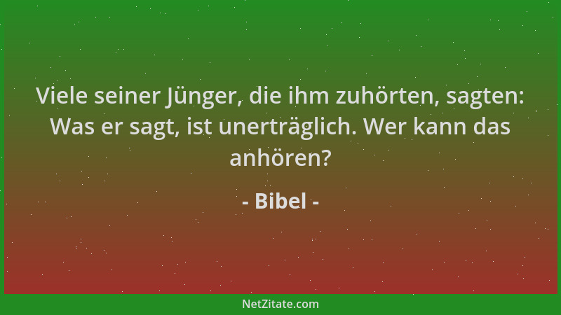 Bibel - Viele seiner Jünger, die ihm zuhörten, sagten: Was er sagt, ist unerträglich. Wer kann das anhören?...