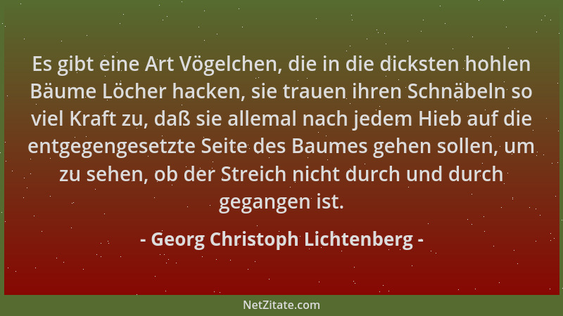 Georg Christoph Lichtenberg - Es gibt eine Art Vögelchen, die in die dicksten hohlen Bäume Löcher hacken, sie trauen ihren...