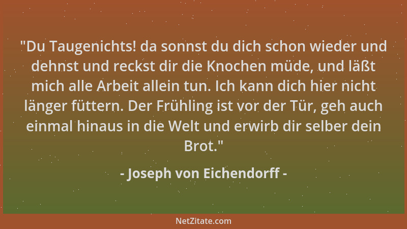 Joseph von Eichendorff - "Du Taugenichts! da sonnst du dich schon wieder und dehnst und reckst dir die Knochen müde, und lä...