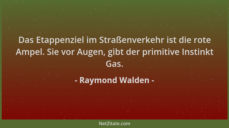 Raymond Walden - Das Etappenziel im Straßenverkehr ist die rote Ampel. Sie vor Augen, gibt der primitive Instinkt Gas....
