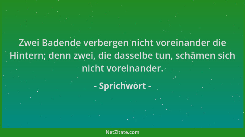 Sprichwort - Zwei Badende verbergen nicht voreinander die Hintern; denn zwei, die dasselbe tun, schämen sich nicht voreinan...