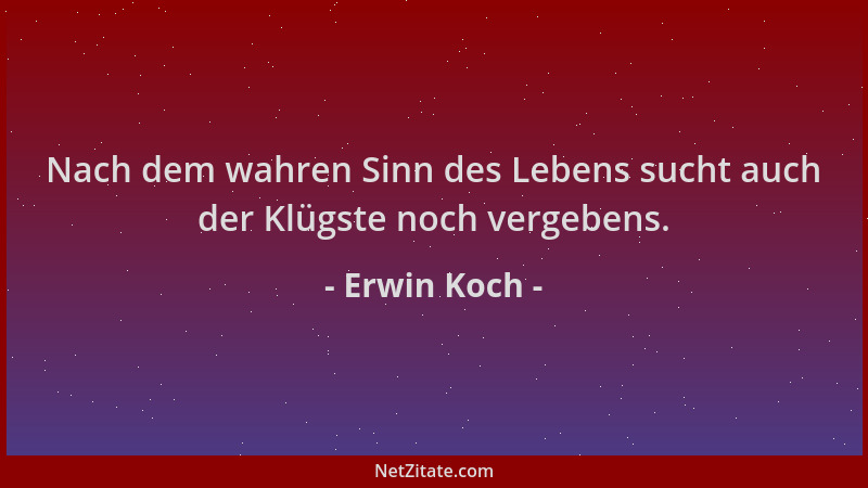 Erwin Koch - Nach dem wahren Sinn des Lebens sucht auch der Klügste noch vergebens....