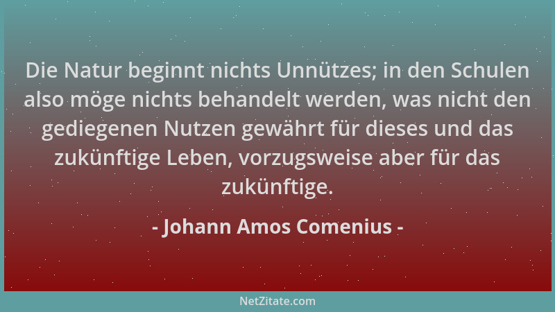 Johann Amos Comenius - Die Natur beginnt nichts Unnützes; in den Schulen also möge nichts behandelt werden, was nicht den g...