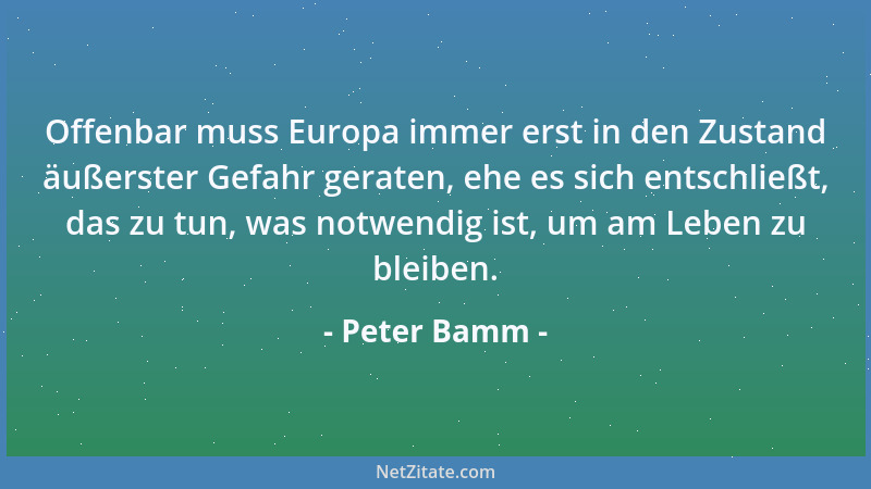 Peter Bamm - Offenbar muss Europa immer erst in den Zustand äußerster Gefahr geraten, ehe es sich entschließt, das zu tun,...