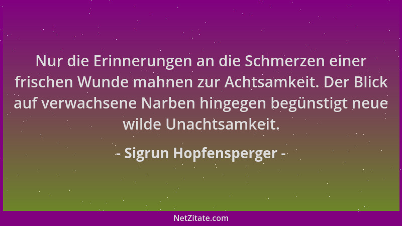 Sigrun Hopfensperger - Nur die Erinnerungen an die Schmerzen einer frischen Wunde mahnen zur Achtsamkeit. Der Blick auf ver...