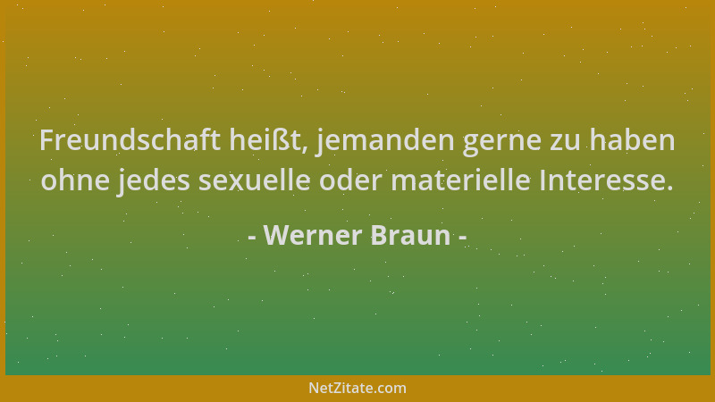 Werner Braun - Freundschaft heißt, jemanden gerne zu haben ohne jedes sexuelle oder materielle Interesse....