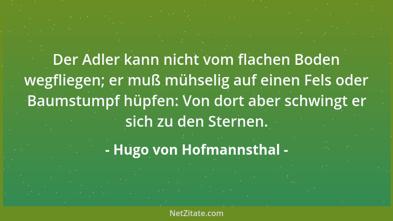 Hugo von Hofmannsthal - Der Adler kann nicht vom flachen Boden wegfliegen; er muß mühselig auf einen Fels oder Baumstumpf h...