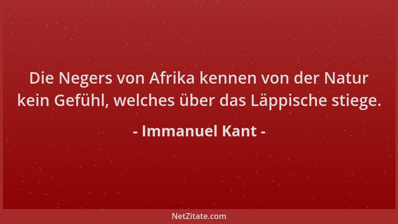 Immanuel Kant - Die Negers von Afrika kennen von der Natur kein Gefühl, welches über das Läppische stiege....