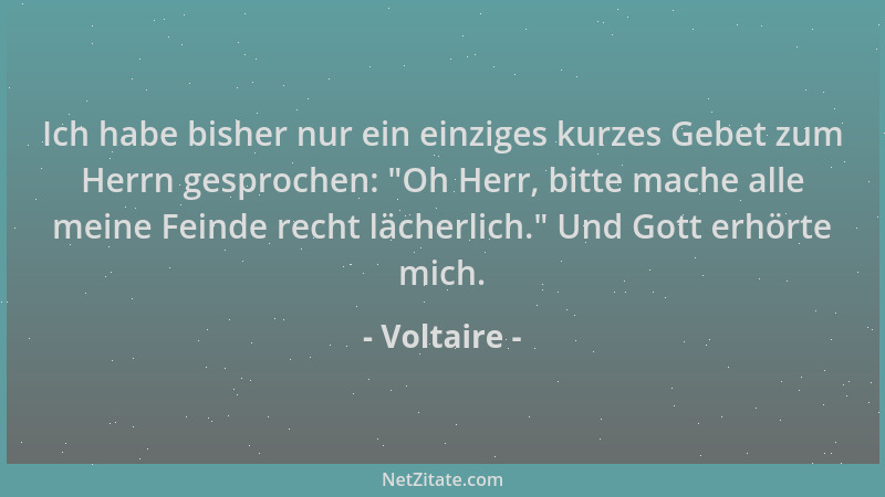 Voltaire - Ich habe bisher nur ein einziges kurzes Gebet zum Herrn gesprochen:  "Oh Herr, bitte mache alle meine Feinde rech...