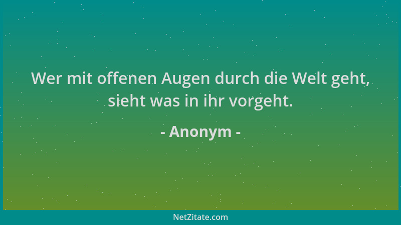 Anonym - Wer mit offenen Augen durch die Welt geht, sieht was in ihr vorgeht....
