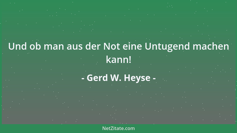 Gerd W. Heyse - Und ob man aus der Not eine Untugend machen kann!...