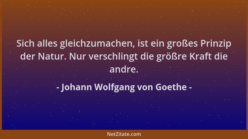 Johann Wolfgang von Goethe - Sich alles gleichzumachen, ist ein großes Prinzip der Natur. Nur verschlingt die größre Kraft...