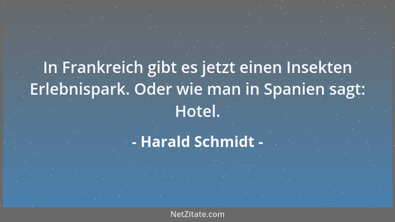 Harald Schmidt - In Frankreich gibt es jetzt einen Insekten Erlebnispark. Oder wie man in Spanien sagt: Hotel....