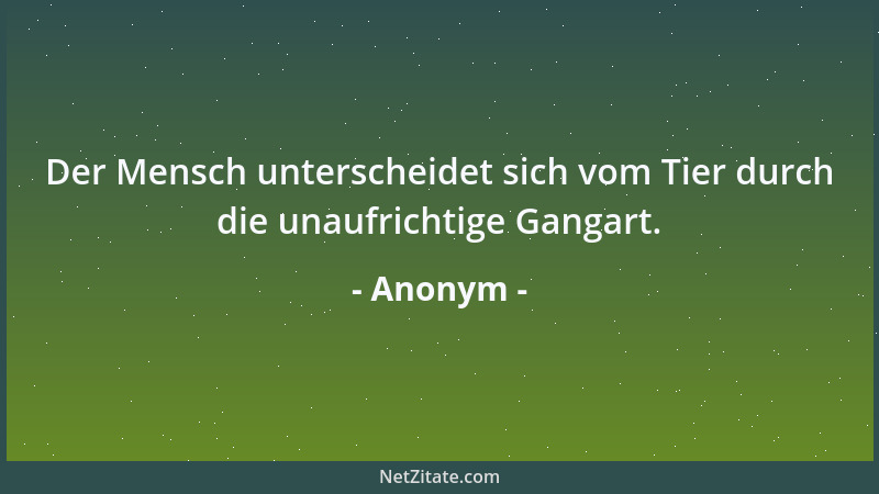 Anonym - Der Mensch unterscheidet sich vom Tier durch die unaufrichtige Gangart....