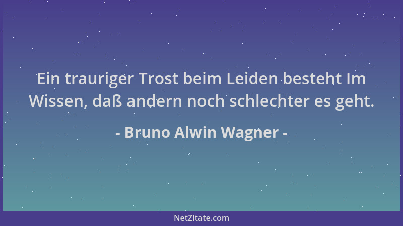Bruno Alwin Wagner - Ein trauriger Trost beim Leiden besteht Im Wissen, daß andern noch schlechter es geht....