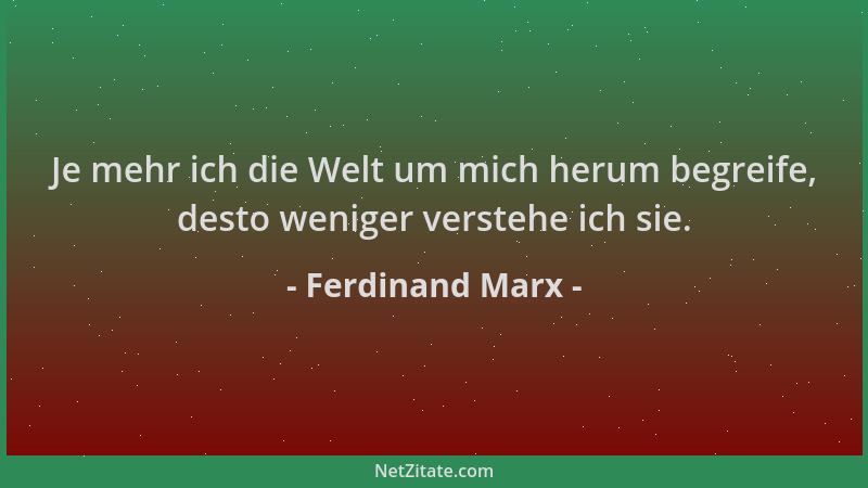 Ferdinand Marx - Je mehr ich die Welt um mich herum begreife, desto weniger verstehe ich sie....