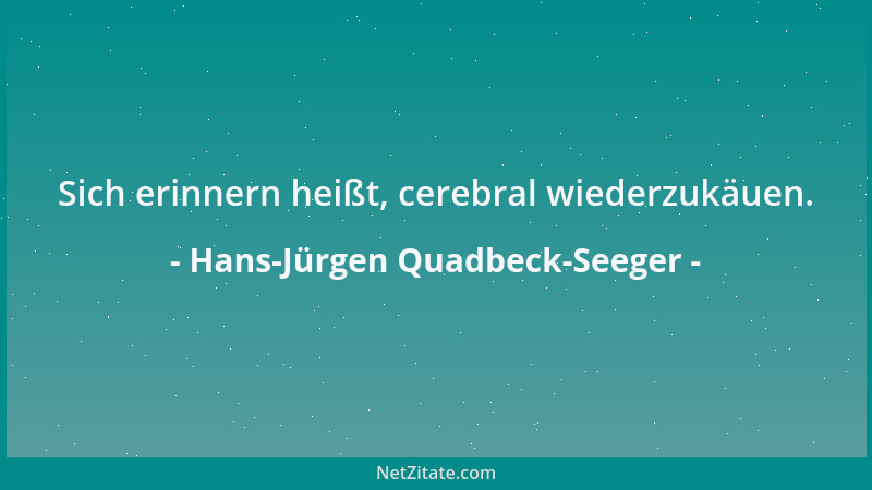 Hans-Jürgen Quadbeck-Seeger - Sich erinnern heißt, cerebral wiederzukäuen....