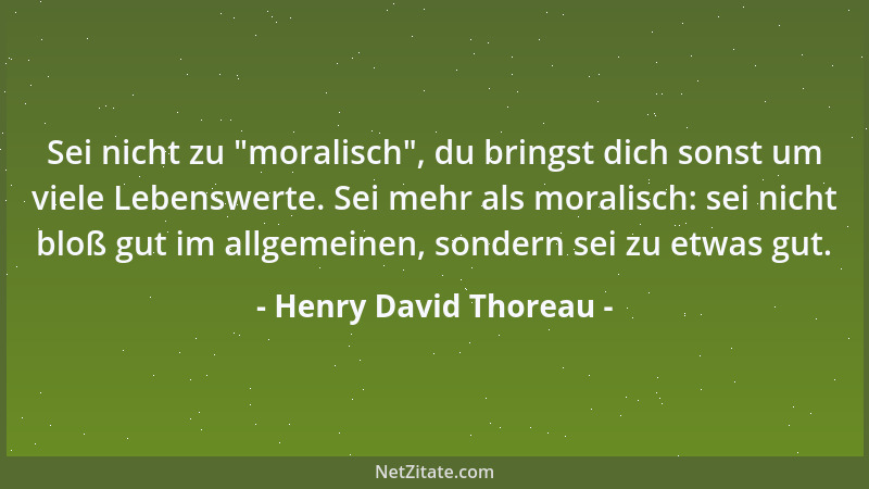 Henry David Thoreau - Sei nicht zu  "moralisch ", du bringst dich sonst um viele Lebenswerte. Sei mehr als moralisch: sei nic...