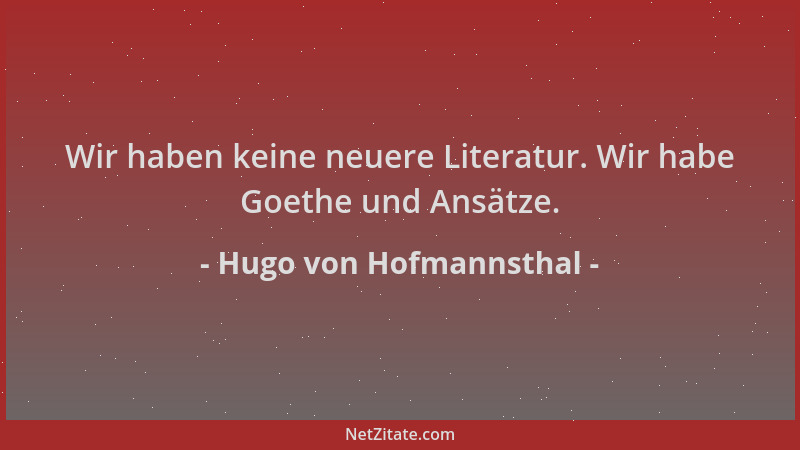 Hugo von Hofmannsthal - Wir haben keine neuere Literatur. Wir habe Goethe und Ansätze....