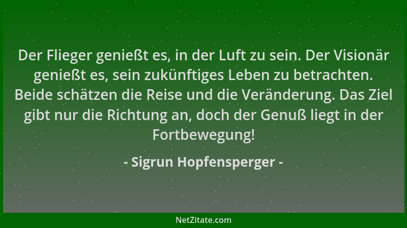 Sigrun Hopfensperger - Der Flieger genießt es, in der Luft zu sein. Der Visionär genießt es, sein zukünftiges Leben zu betr...