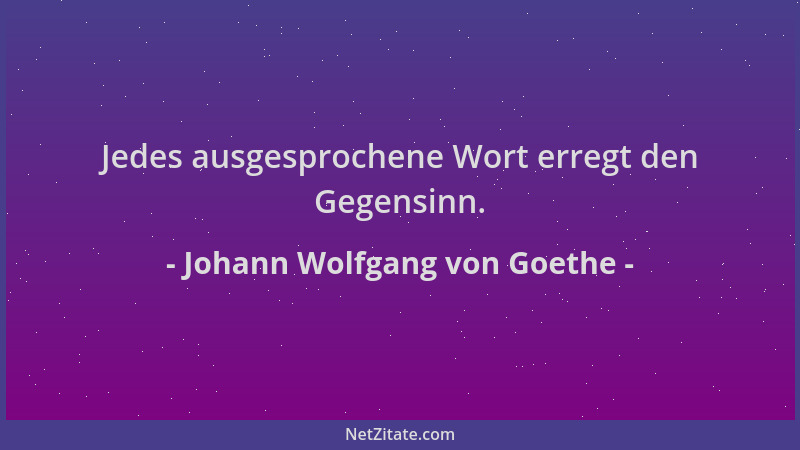 Johann Wolfgang von Goethe - Jedes ausgesprochene Wort erregt den Gegensinn....